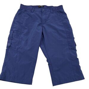 Lee Womens Relaxed Fit Mid Rise Cargo Capri Pants Medium Blue Polyester/Spandex
